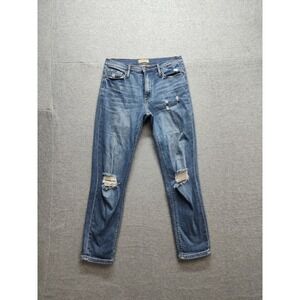 Bianco Women Denim Jeans 27 Blue Zip Button 5 Pockets Distressed Mid Rise Casual